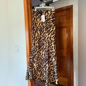 Slim Leopard Print Maxi Skirt - Brown